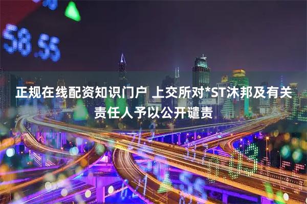 正规在线配资知识门户 上交所对*ST沐邦及有关责任人予以公开谴责
